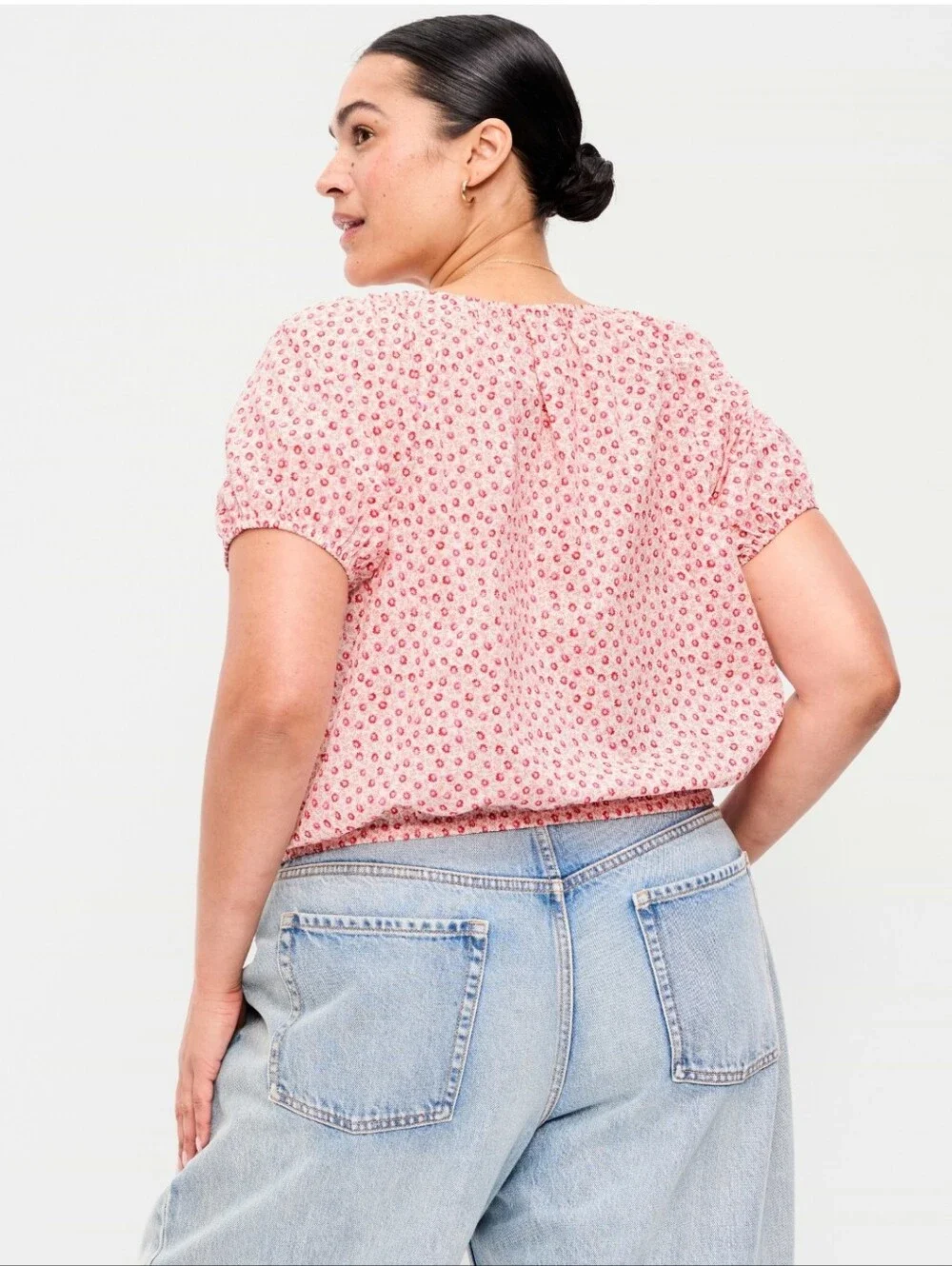 Old Navy Pink Floral Tie-Front Peasant Blouse